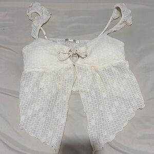 Ivory Lace Tie-Front Crop Tank